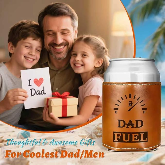 Funny Gifts for Dad from Daughter Son,Christmas Gifts for Men,White Elephant Gifts for Adults,Mens Birthday Gag Cool Retirement Gifts for Him Husband Grandpa,Leather Can Cooler Sleeve Holder for Soda