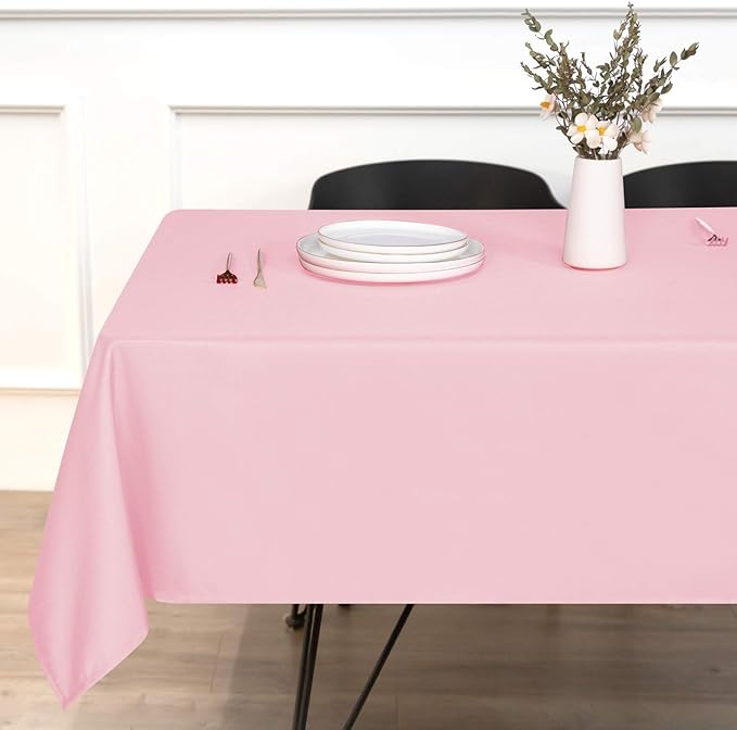 sancua Rectangle Tablecloth - 70 x 70 Inch - Stain and Wrinkle Resistant Washable Polyester Table Cloth, Decorative Fabric Table Cover for Dining Tables, Buffet Parties and Camping, Pink
