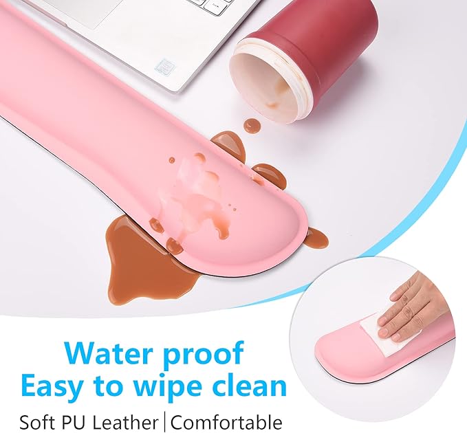 Dapesuom Keyboard Wrist Rest Set, Cute PU Leather Wrist Cushion for Computer Keyboard and Mousepad, Memory Foam Mouse Pad Rests Support with Non-Slip Base for Typing Pain Relief, Laptop, Pink