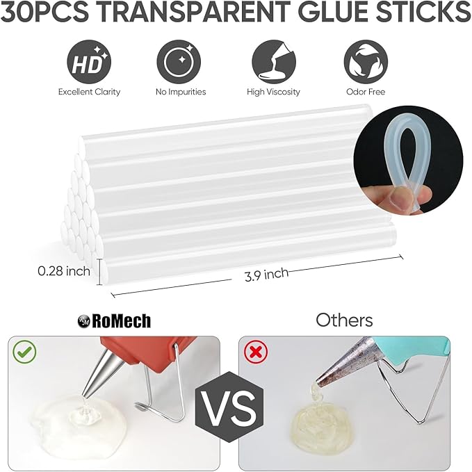 ROMECH 20W Mini Hot Glue Gun with 30 Glue Sticks Set, Fast Preheating Hot Glue Gun Kit Heavy Duty Gluegun for Craft, DIY, Repairs (Red)