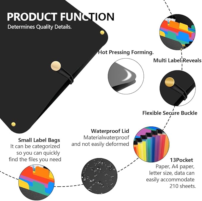 Vertical File Folder Expanding Accordion Folder with 13 Pockets Multi Pocket File Organizer Letter Size for Easy Backpack Access(2 Pack Inner Colorful)