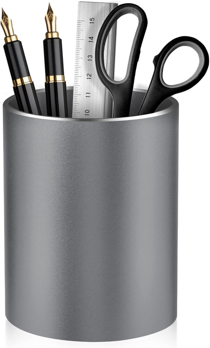 Pen Holder for Desk, Pencil cup Pen Organizer for Desk Metal Pencil Holder Pen Cup and Storage Box for Office, School, Home, and Kids Non-slip silicone bottom 3.93 * 3.14inch (Grey)