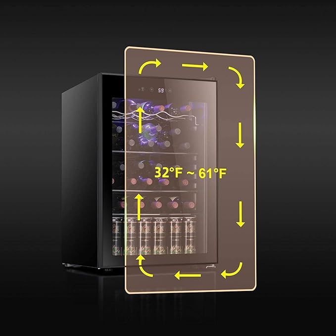 Antarctic Star 36 Bottle Wine Cooler/Cabinet BeverageRefrigerator Small Mini Wine Cellar Beer Soda Bar Fridge Quiet Operation Compressor Adjust Temperature Freestanding Black, 4.4 Cu. ft