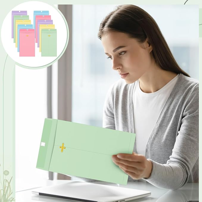 Geyee 100 Pcs Clasp Manilla Envelopes 9 x 12 Inch Gummed Colored Envelopes for Storing or Mailing for Home Office Business Supplies(Pastel Color)