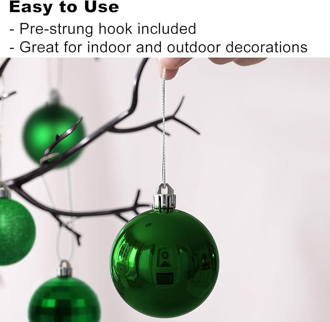 Emerald Green Christmas Ornaments - Christmas Tree Decorations Shatterproof Hanging Balls for Birthday Wedding Holiday Decor Set of 36pcs, Multi-Sizes(1.6",2.5",3.2")