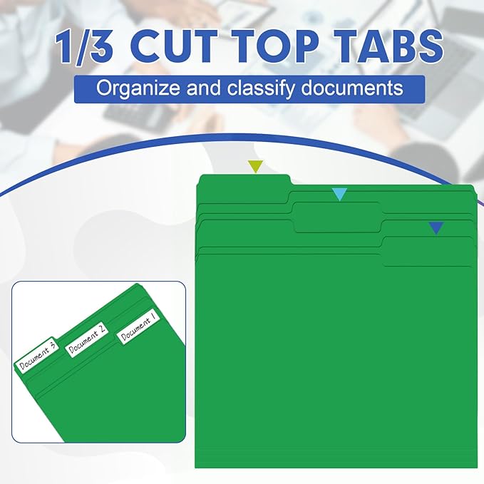 File Folder, HERKKA 30 Pack 1/3 Cut Tab File Folders, File Folders Great for Organizing and Filing, Letter Size, Green