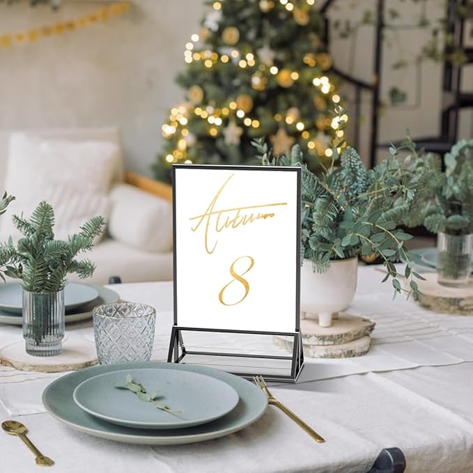 Acrylic Sign Holder 5x7 Display Stand, Clear and Stable Table Plastic Paper Holder, Acrylic Frames for Home Office Shop Photo Frames Exhibition Black (6pcs)