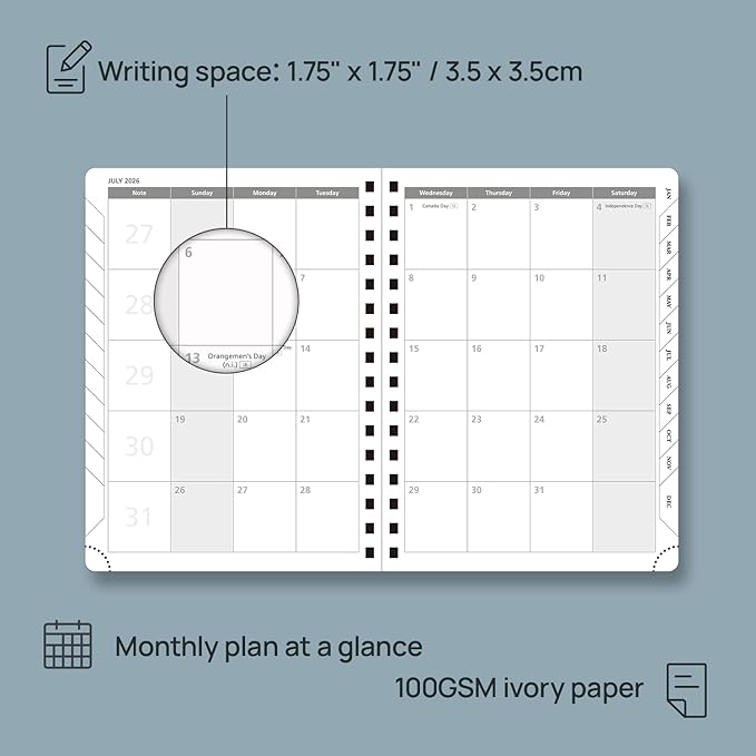 POPRUN 2026 Planner (Medium Size 8.5'' x 6.25'' Wire-Bound Hard Cover) Daily Weekly and Monthly Calendar - Agenda 2026 (Jan.2026-Dec.2026) with Hourly Schedule, Monthly Tabs - Pacific Green