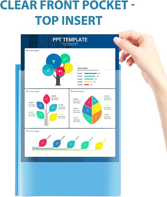 16 Packs Heavy Duty 3 Pockets Folders with Prongs, Plastic Folders with Clear Front Pocket, for Letter Size Paper, Assorted Colors/Card Slot for Class Office Home