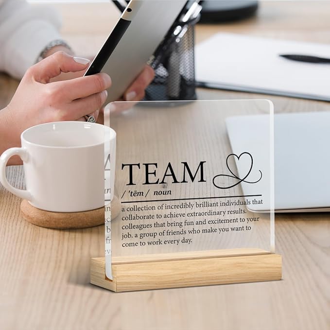 Team Appreciation Gifts for Coworkers Employees, Office Gifts for Women Men Staff Work Bestie Teachers Coaches, Teamwork Desk Decor Acrylic Sign for Home Office, 4 x 4 Inches