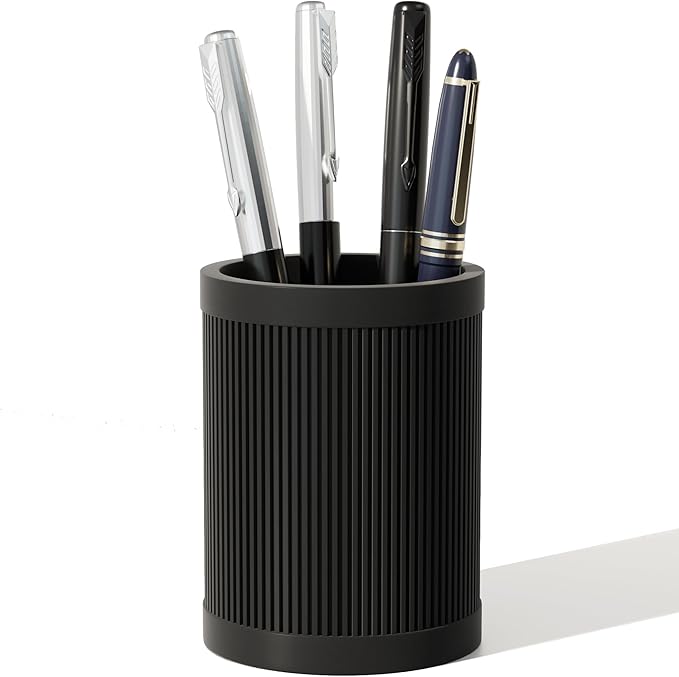 Aesthetic Pen Holder For Desk, Modern Silicone Pencil Holder, Stylish Office Desk Decor, Made of 5 mm Thickened Premium Silicone, Office Desk Organizer And Accessories (Black)