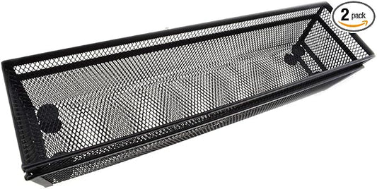 HAHIYO Stackable Mesh Tray Cup 12 x 3 x 2 inches Sturdy Container for Desk Drawer Organizer Collection for Home Office School kitchen Soft Foam Feet No Sharp Edges 2 Pack Black