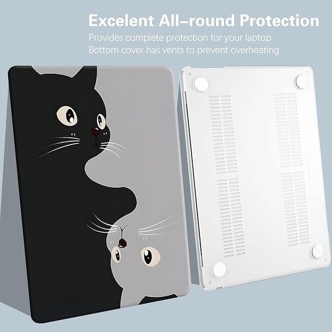 KEROM Compatible for MacBook Air 15 Inch Case 2025 2024 2023 M4 M3 M2 A3241 A3114 A2941, MacBook Air M4 15 inch Case, Cute Aesthetic Plastic Hard Shell & Keyboard Cover for Mac Air 15, Two Cats