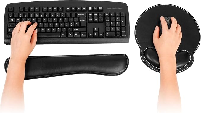 RICHEN Ergonomic PU Leather Keyboard Wrist Rest and Mouse Pad with Wrist Support, Memory Foam Set for Computer/Laptop,Gaming and Office, Comfortable for Easy Typing & Pain Relief (PU Black)
