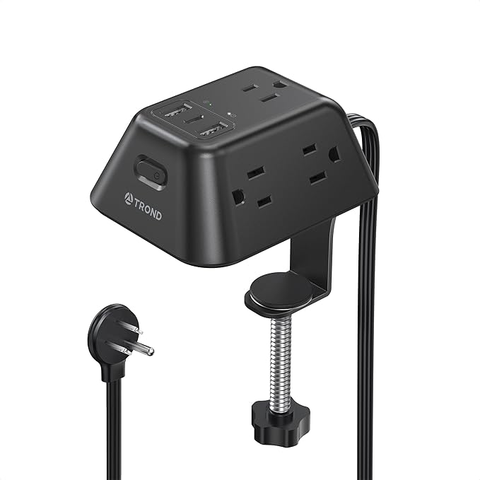 Desk Clamp Power Strip, Surge Protector with 5 AC Outlets and 3 USB Ports, Desk Mount Charging Station, Fit 1.97in Tabletop Edge Thick, 10FT Extension Cord, for Home Office Gaming Accessories