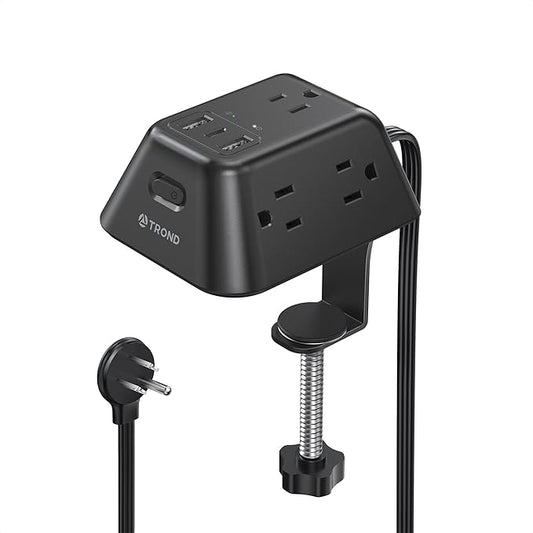 Desk Clamp Power Strip, Surge Protector with 5 AC Outlets and 3 USB Ports, Desk Mount Charging Station, Fit 1.97in Tabletop Edge Thick, 10FT Extension Cord, for Home Office Gaming Accessories