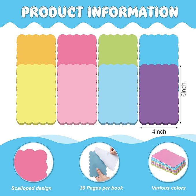 Eaasty 8 Pack Scalloped Sticky Notes Bulk Christmas Cute Self Sticky Note Pads Multi Color Bright Vintage Note Pads or School Office Supplies 240 Sheet(4" X 6",Multi Color)