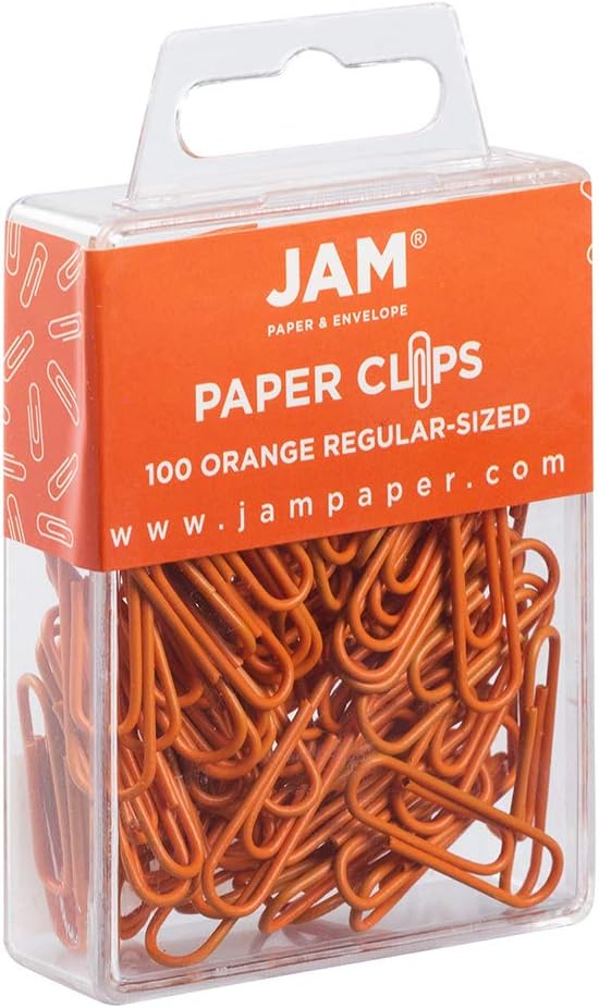 JAM PAPER Colorful Standard Paper Clips - Regular 1 Inch - Orange Paperclips - 100/Pack