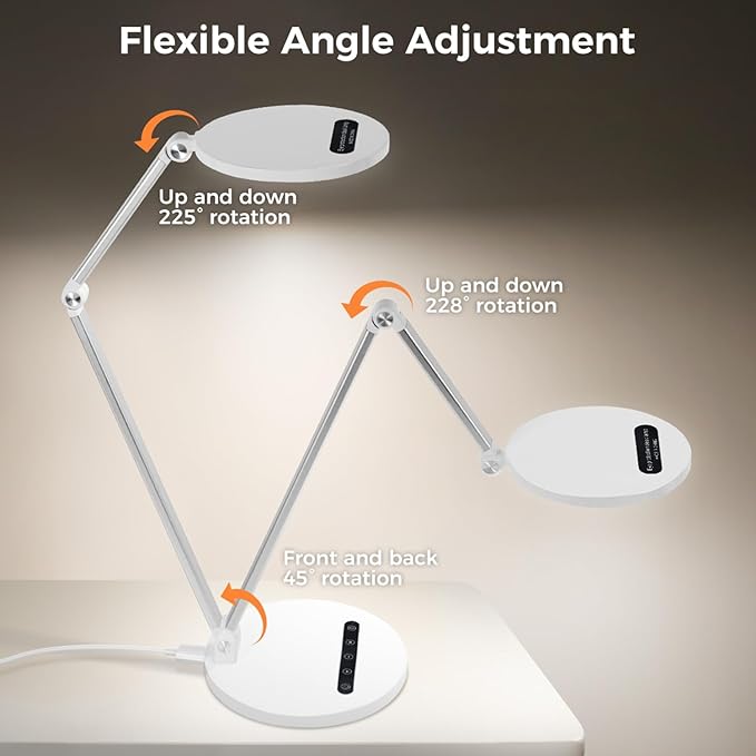 LED Desk Lamp for Home Office, Eye-Caring Desk Light for Video Call, Dimmable 3 Color Temperature 10 Brightness Computer Light, Led Desk Light, Memory & Timer Func, Adjustable Flexible Swing Arm