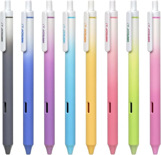 WRITECH Fine Point Gel Pens: 8ct Multi Colored 0.7mm Medium Point Retractable Assorted Color Ink Pen Smooth Writing for Journaling Coloring Gradient Barrel No Bleed & Smudge & Smear