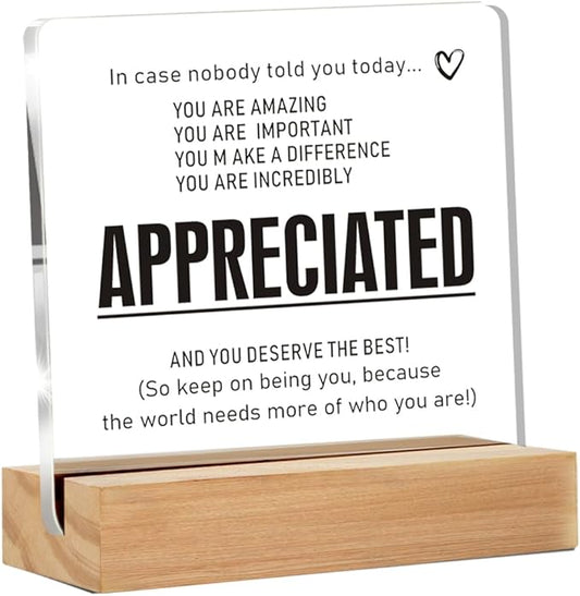 Appreciation Gifts for Employee Coworker, Thank You Gifts for Women Men, Motivational Office Decor Sign With Wooden Stand for Office Desk Table Shelf