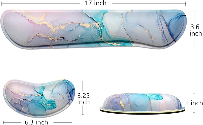 Dapesuom Enlarge Keyboard Wrist Rest, Memory Foam Wrist Cushion for Desk Mats Support, Cute Marble Pain Relief Keyboard Mouse Pad Rests Set with Non-Slip Base for Gaming Laptop Office, Blue Ink