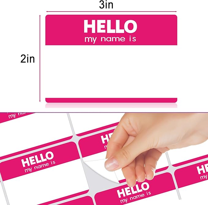 Zacool 480 Pcs Pink Name Tag Stickers (3"x 2") Identification Badges,Peel and Stickers"Hello My Name is" Name Tags Stickers Name Sticker for Themed Party Family Home School Office Conferences