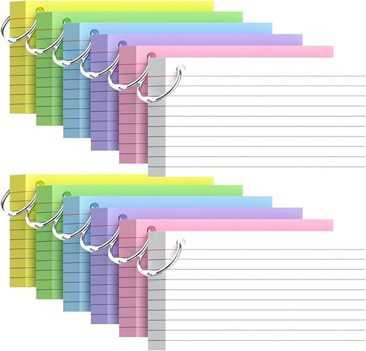 600 Pcs Index Cards 3x5, Colored Index Cards With Ring, 6 Colors Flash Cards with Rings, Flashcards for Studying, Heavy Bright Note Cards 3 x 5, Colored Notecards 3x5 Lined for Office, Home, School
