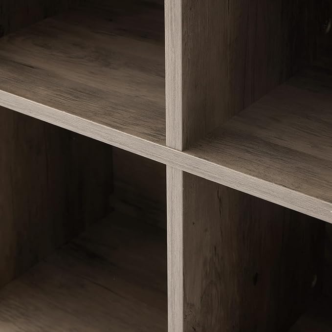 9 Cube Storage Organizer, 3 Tier Bookshelf for Living Room, Farmhouse Bookcase with Led, Kids Toy Storage Cabinet, Wall Cubby Shelves for Home Decor, Wood Display Cabinet for Bedroom, Grey