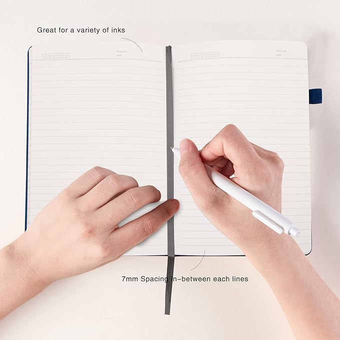 Deziliao Lined Journal Notebooks with Pen Loop, Hardcover Notebook Journal for Work, 100Gsm Premium Thick Paper with Inner Pocket, Medium 5.7"x8.4", （Green-Blue, Ruled）