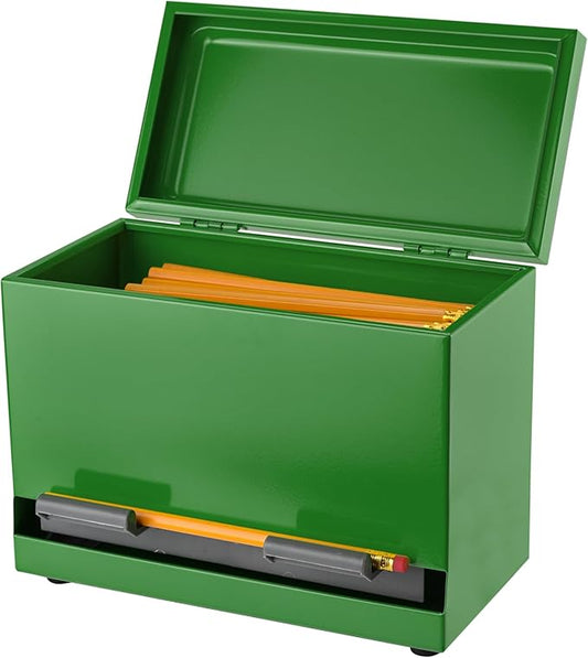 2Fold Pencil Dispenser for Classroom - Stainless Steel Bulk Pencil Holder for Desk - Includes Removable Label Stickers - Teacher Must Haves for Organization - Holds up to 200 Pencils (Green)