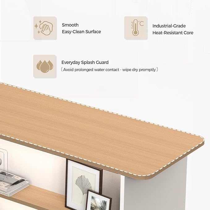 Modern Reception Desk with LED Lights - 59" Front Desk Reception Counter with Dual Display Shelves & Hidden Cable Management, Lockable Drawer & Storage Cabinet for Office, Salon, Spa, Retail, Left