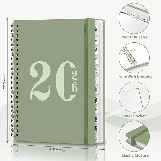 2026 Planner, Weekly and Monthly Calendar Agenda Book, Jan 2026 - Dec 2026, Hardcover Planning Academic Planner for Office School Supplies and Desk Accessories - Letter Size (8.5'' x 11'')