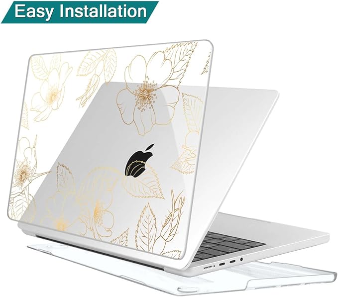 Teryeefi Compatible with MacBook Pro 16 inch Case 2025 2024 2023 2022 2021 M4 M3 M2 M1 A3403 A3186 A2991 A2780 A2485, Plastic Hard Shell&Keyboard Cover&Screen Film&Type C Adapter-Golden Flower