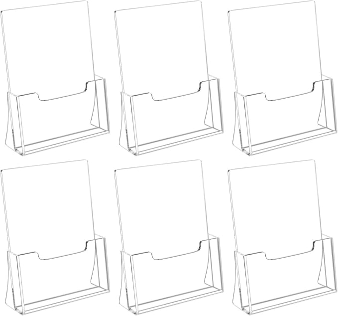 HIIMIEI Brochure Holder 8.5 x 11 inches, Acrylic Flyer Holder with 6 Pack, Plastic Stands for Displaying Magazines, Pamphlets, Literature, Brochures, Booklets, Menu