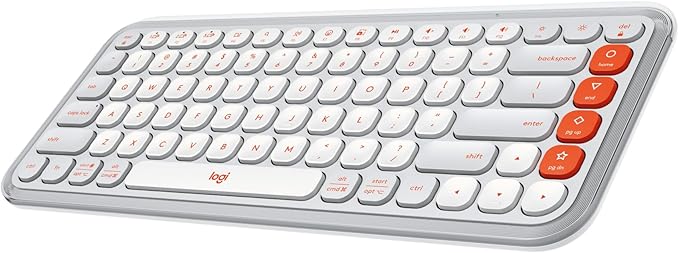 Logitech POP ICON Keys Wireless Bluetooth Keyboard, Comfortable Typing, Programmable Keys, Easy-Switch Between up to 3 Devices, for Laptop, Tablet, PC – Off White and Orange
