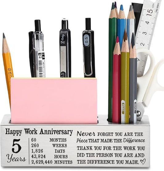 FOKCBOCM 5 year Work Anniversary Plaque gifts for Employee, Thank you Appreciation gifts for Coworkers Staff, 5 year Work Anniversary for Her Him, Happy Work Anniversary Office Pencil Holders-DS97