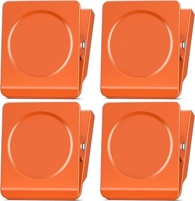FINDMAG Extra Strong Magnetic Clips, 2.2inch Magnetic Binder Clips Heavy Duty, Large Clips with Magnet for Refrigerator, Office, Hanging Photos, Classroom (4Pack, Orange)