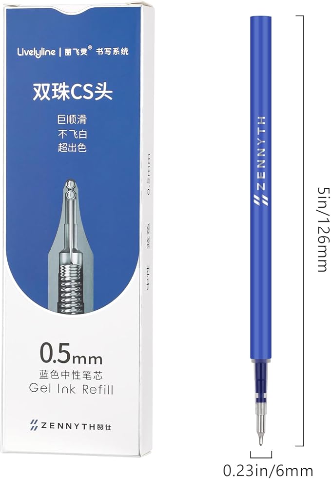 Ddaowanx 10 Pieces Gel Ink Pen Refills, Fine Point 0.5mm Tip Smooth Writing Quick Dry for Journaling Writing School Office Supplies (10 Pcs Gel Pen Refills, Blue)