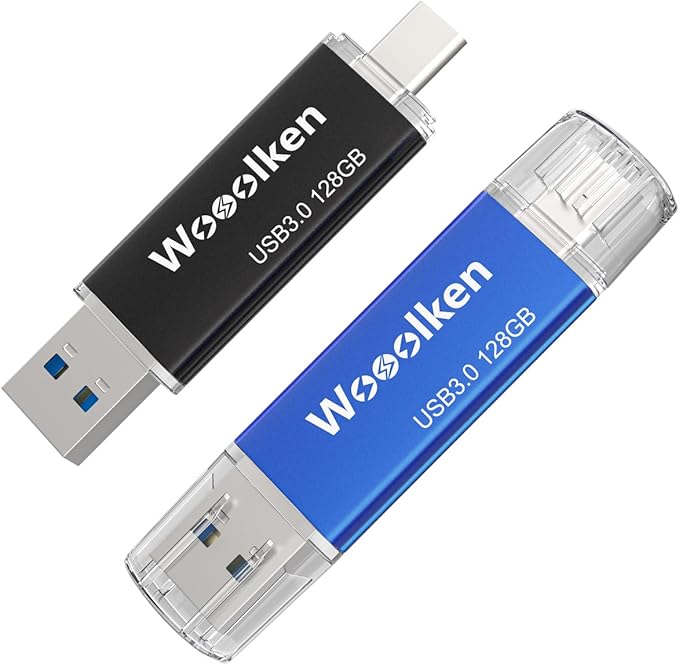USB C Flash Drive 128GB 2 Pack, Wooolken USB 3.0 Dual Drive Type-C Thumb Drive OTG USB Compatible with iPhone 16/15, Android Smartphone/Tablets/Computers