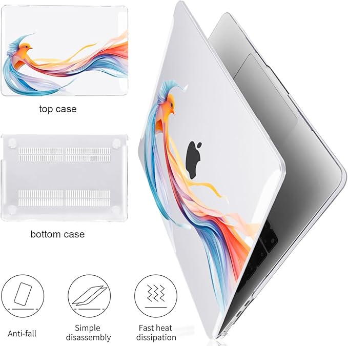 Case Compatible with MacBook Air 13.6 inch 2025 2024 2023 2022 Release Model M2 A2681 M3 A3113 M4 A3240 Cover, Pattern Plastic Hard Shell for Mac Air 13.6" M4 2025 Touch ID, Ribbon Bird