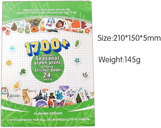 1700+ Planner Stickers Book, 24 Sheets Waterproof Repositionable Stickers for Journal, Bullet Planner, Scrapbook & Calendar, Functional Decorative Sticker Set & Gift (Seasonal Plants)