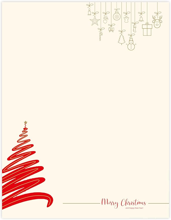 easykart labels Christmas Stationery Paper Letterhead Sheets 60 Pack Holiday Xmas Theme Design For Writing Letters Computer Office Notes & Printing Supplies Size 8.5" X 11"