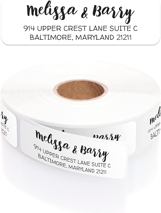 White Modern Rolled Address Labels/Roll of 250 Personalized Address Labels/Designer Return Address Stickers in Elegant Plastic Dispenser