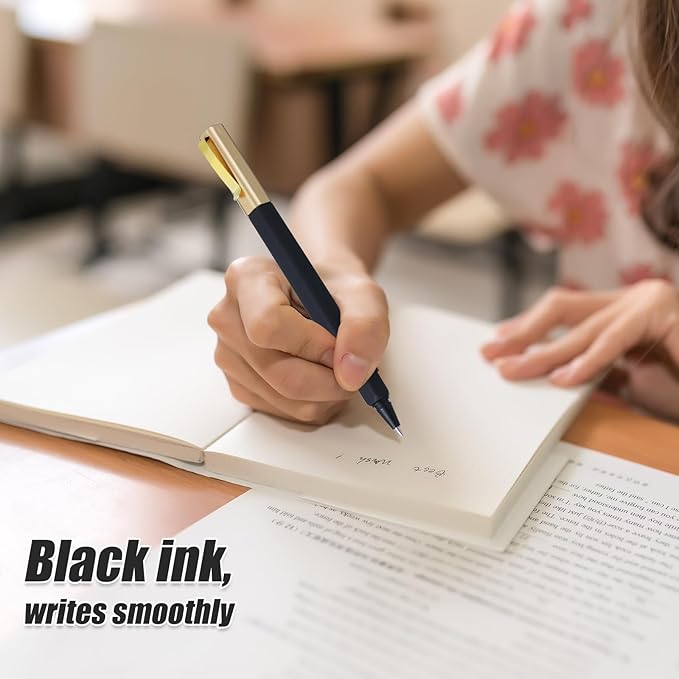 6 Pack Gel Pens Black 0.5 mm Medium Point Gel Ink Black Pens with Cap Quick Drying Ballpoint Pen Smooth Writing Fine Point Pen for Journaling School Office Supplies