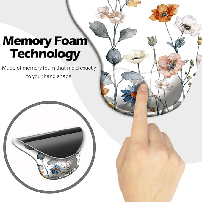 Ergonomic Mouse Pad with Wrist Support,Mouse Pad with Wrist Rest and Coaster Set,Office Supplies Non-Slip Mouse Pads for Desk, Non-Slip Comfortable,Watercolor Floral