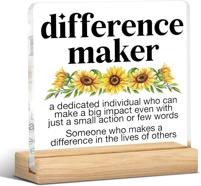 Appreciation Gifts for Women Men Coworker, Thank You Gifts for Coworker Teacher Nurse Boss Lady, Difference Maker Definition Acrylic Desk Sign Decor