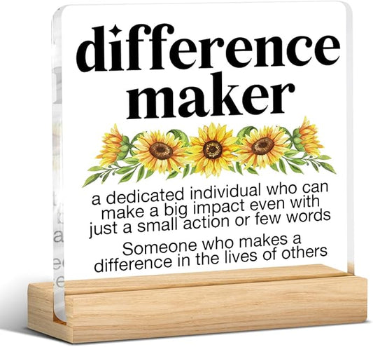 Appreciation Gifts for Women Men Coworker, Thank You Gifts for Coworker Teacher Nurse Boss Lady, Difference Maker Definition Acrylic Desk Sign Decor