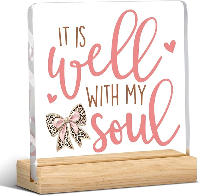 Leopard Print Bow Decor Preppy Coquette Gifts Inspirational Mental Health Awareness Positive Affirmation Sign Acrylic Sign Plaque Motivational Table Decorations for Home Kitchen