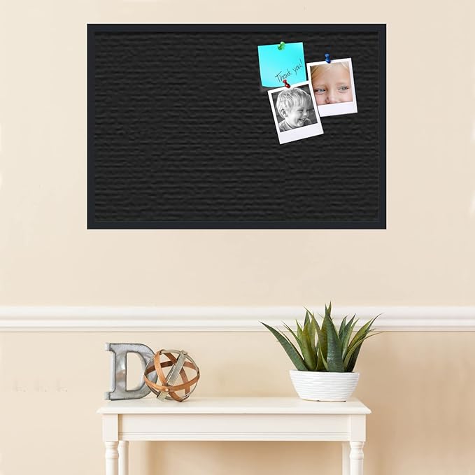 PinPix 36x24 Inch Cork Bulletin Board. This Decorative Framed Pin Board Comes with Solid Black Design and a Satin Black Frame. Ideal for Home Office Decor or Message Board (PinPix-622)